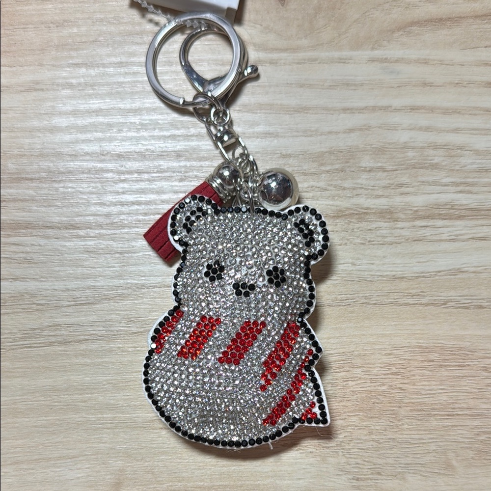 Red and White Bear Rhinestone Bag Charm